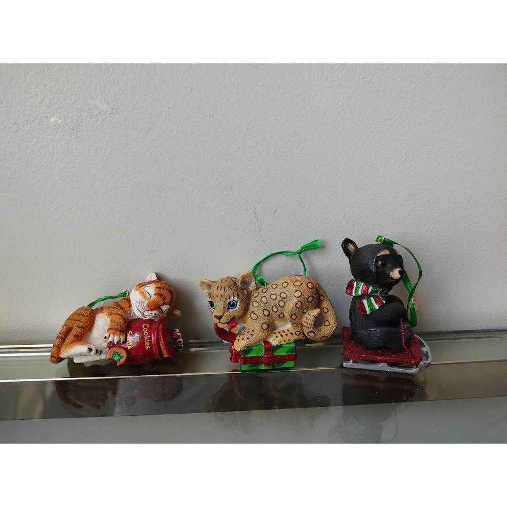 Danbury Mint baby animals Christmas ornament lot tiger bear leopard